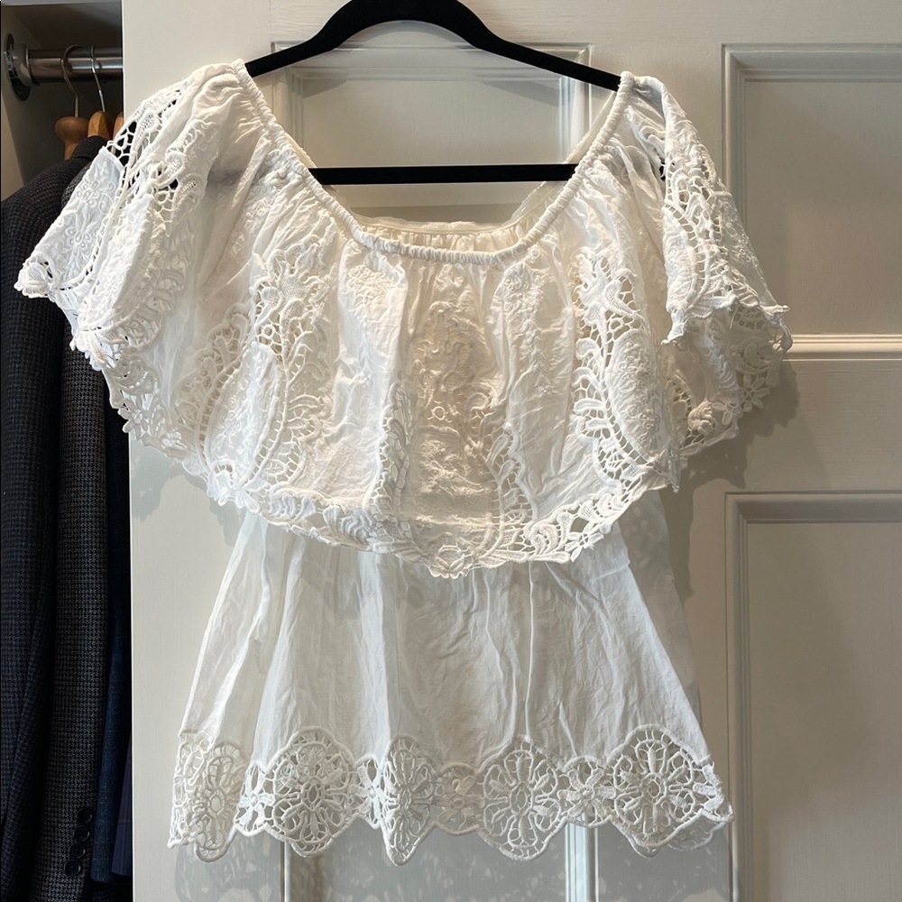 Monsoon White Lace Bardot Peplum Top